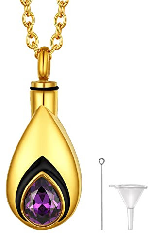 Richsteel Urn Necklace Gold for Mother Ashes Necklaces February Birthstone Pendant Cremation Jewellery