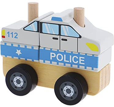 Trefl - Police, Wooden Toys - Auto Polizei, Holzspielzeug, Bewegliche Blöcke und Rollen, Bio Naturholz Spielzeug, Sicher Spielzeug für Jahre, für Kinder ab 12 Monaten