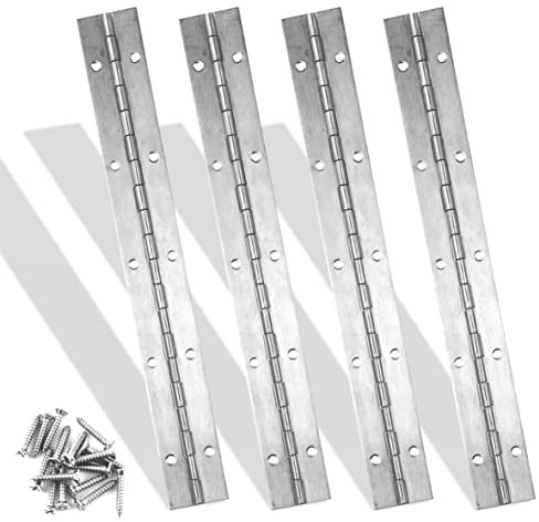 4PCS 25cm Long Sliver Piano Hinges for Cabinet Hinge, 10 Inch Continuous Hinges Sliver Stainless Steel 304 Hinge Door Hinges(Sliver)