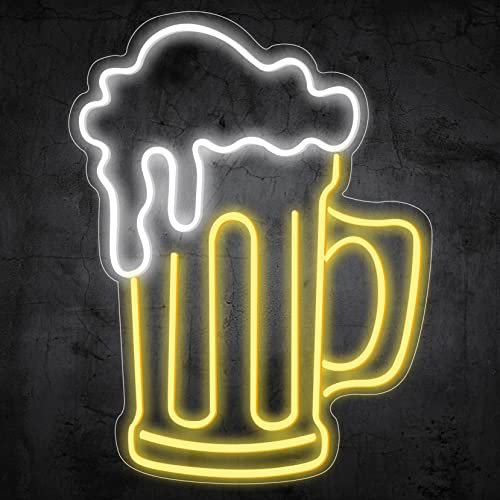 Bier-Leuchtreklame Bierschild, Neon-Innenwanddekoration, geeignet für Bar, Shop, Design, Festival, Feier, Party, Dekoration (Gelb)
