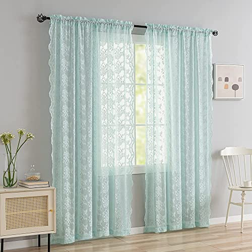 YJ YANJUN Seafoam Fenstervorhang für Wohnzimmer, Schlafzimmer, Boho, halbtransparent, Vorhang, Kinderzimmer, Gaze, Vorhänge, Jungen, Strand, Zimmerdekoration, 132,1 cm B x 243,8 cm L, Mintgrün