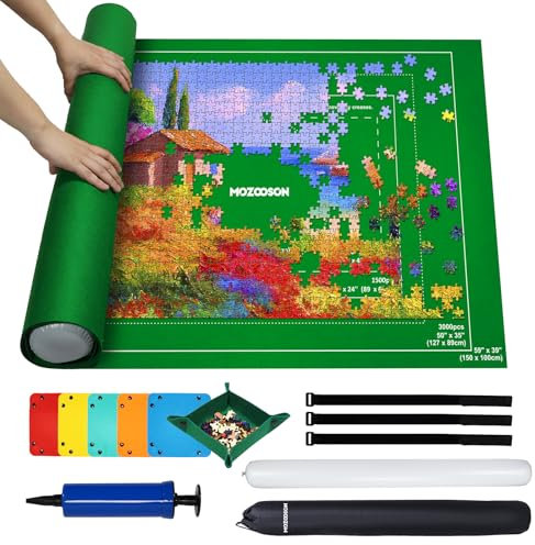 MOZOOSON Tapis de Puzzle pour Jusqu'à 3000 Pièces, Rouleau Feutre 2000 1000 Pièces, Économiseur Pliable avec Pompe Gonflable