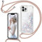 TUUTPU Handykette für iPhone 12 Pro Max Hülle mit Band, Glitzer Treibsand Handyhülle mit Kordel zum Umhängen Transparent Stoßfest Schutzhülle mit Kette Schnur, Quicksand Necklace Case in Roségold