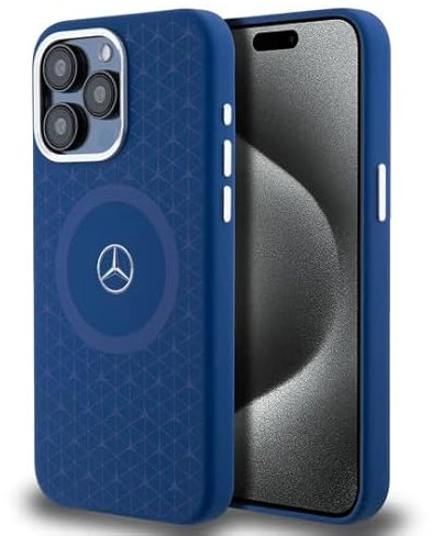 CG MOBILE Mercedes-Benz Handyhülle Kompatibel mit iPhone 15 Pro Max in Navy mit Kordel, Silikon Glatt, Anti-Kratzer, Glatt, Schutzhülle mit Easy Snap-on, Stoßdämpfung & Wordmark Logo