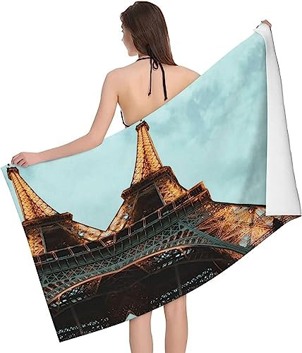 EMENZA Paris Strandtuch Groß 70 x 150 cm, 3D Architektur Microfaser Strandtuch Badetuch, Schnelltrocknend Strandtücher Herren Frauen Badetücher, Strandlaken, Handtuch, Strandhandtuch, Handtücher