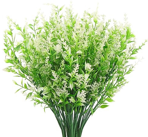 Plante Artificielle Exterieur Decoration Jardin Moderne Fleurs Artificielles Deco Extérieur Fleur Artificielle 10 Bouquet Lavande Artificielle Fausse Plante Interieur Arbuste Artificiel (Blanc)
