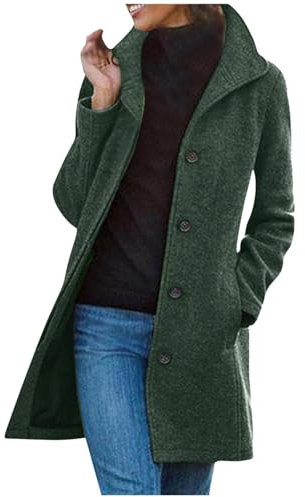 Damen Wolljacke Casual Langarm Wollmantel Winterjacke mit Taschen Klassisch Trenchcoat Mantel Lang Einreihig Holzfällerjacke Übergangs Shacket Freizeitjacke Regular Fit Frauenmantel für Party