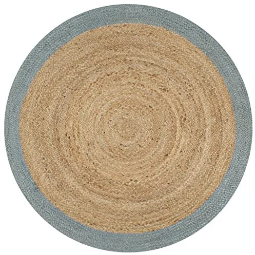 Homgoday Alfombra hecha a mano de yute con borde verde oliva de 150 cm, alfombra de cocina para pasillo, salón, alfombras dormitorio