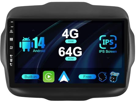 SXAUTO Android 14 IPS Autoradio Per Jeep Renegade (2015-2018) - 4G+64G - Senza fili Carplay & Android Auto - LED Camera + MIC - DAB Fast-boot Volante 360-CAM AHD DSP Bluetooth - 2 Din 9 Pollici