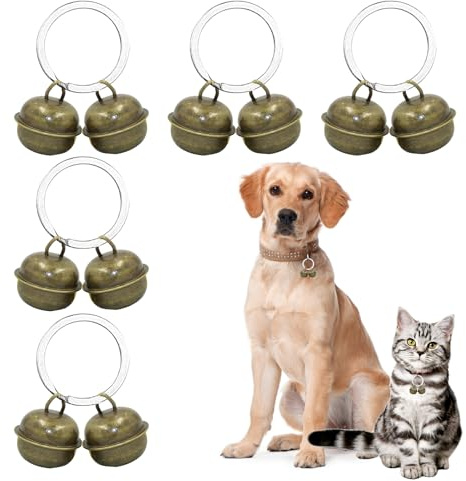 Lot de 5 clochettes de collier pour chien et chat, cloches en métal pour petit chien et chien, cloches en laiton avec anneau fendu, pendentifs vintage anti-perte pour collier d'animal de compagnie,