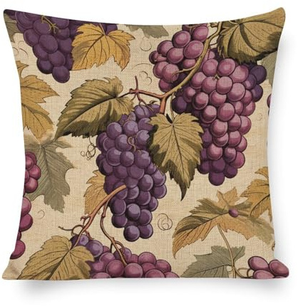 MaSiledy Rustic Pillow Cover Grape Floral Retro Pillowcases Wine and Grape Vintage Art Throw Pillows Decoration for Sofa Couch 18x18 Linen Cushion Case Outdoor Home Decoration Farmhouse Home Decor