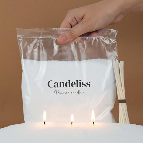 CANDELISS Kit para hacer Velas Perladas original. Perlas de cera para velas de origen vegetal Velas blancas sin parafina No necesita fundir Se adapta a cualquier recipiente (500 g)