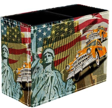 Pot à crayons vintage New York pour bureau, 2 compartiments, pot à crayons, pinceaux de maquillage, organisateur de fournitures de bureau pour la maison et le bureau