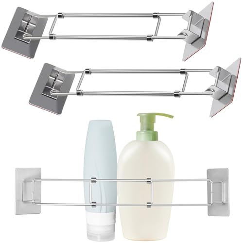 NIOIPXA Barra de almacenamiento de esquina de ducha para caravana, barra de baño ajustable para remolque de viaje, accesorios para asegurar artículos de tocador (plata, paquete de 2)