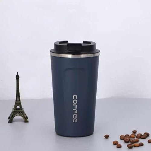 Taza de Café 380mL Negro, Termo Cafe para Llevar 304 Acero Inoxidable Reutilizables Vaso Termico Cafe Antigoteo para Coche, Termo Café Hermético para Café Frío y Caliente, Leche y Té