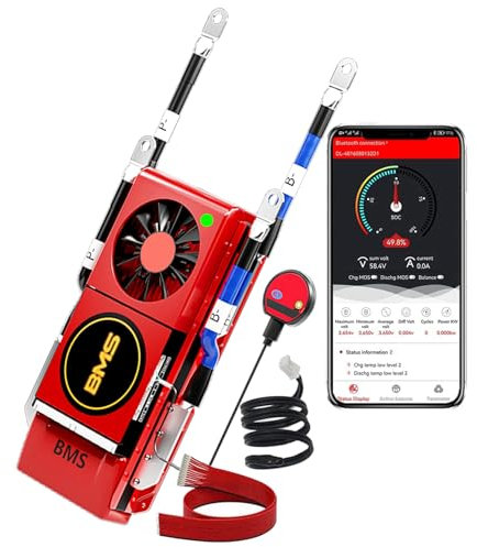 ZTZBFGM Neu 15S 48V 400A Smart BMS Programmierbar Batterieschutzplatine mit Balancer und BT APP/Aktivierungstaste für Lithium Akku LFP Pack Zelle Ladegerät Auto Bootsmotor,400a uart+485+bt+can+Fan