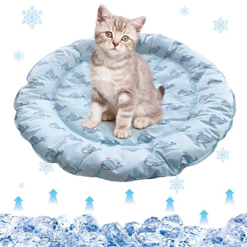 Oneshlee Kühlmatte Für Katzen Hund Rund 68cm, Kühldecke Gel Für Hunde Katzen, Hundekühlmatte Selbstkühlend Bett Für Haustiere Wasserdicht Waschbar, Kühlende Matte Haustiermatte (Wal)