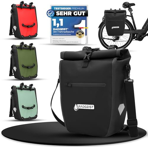 RADGEIST Fahrradtasche für Gepäckträger - Tasche für Fahrrad Gepäckträger - Gepäckträgertasche wasserdicht & Umhängetasche - Radtasche mit Reflektoren