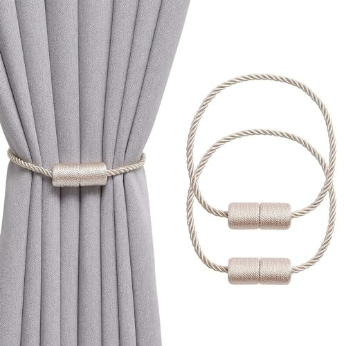 QEEROYO 2 Stück Magnetische Gardinen Raffhalter, Starke magnetische Vorhang-Raffhalter, Vorhang Halter, Vorhang Riemen Clip, Home, Büro, Dekoration, minimalistischer Stil, Beige