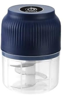 Hupdy hachoir électrique sans fil 250ML, mini robot de cuisine puissant, rechargeable USB, lame en acier inoxydable, pour hacher la viande, poisson, oignons, ail, légumes, chocolat, biscuits (bleu)
