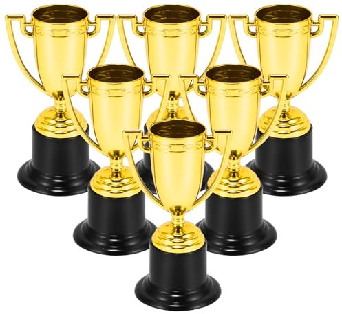 BTBHIHO 6PCS Mini Trophies Bulk for Kids, Premium Lightweight Plastic Gold Winner Trophy Cup, Kids Small Awards Trophies for Sports Tournament Winning Prizes, Classroom School Rewards and Party