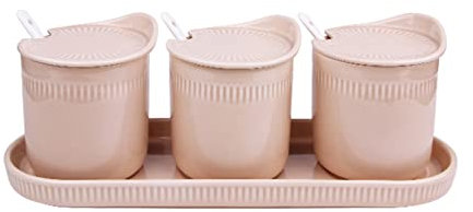 Zuckerkanne, Einweihungsgeschenk aus Keramik, Zuckerbehälter for Kaffee, Frühstück, Nachmittagstee, Zuckerdose aus Keramik, dreifarbiger Salztopf, Gewürzbehälter mit kleinem Löffel, Vorratsdose aus Ke