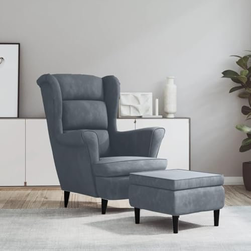 Willood Ohrensessel mit Hocker Sessel Fernsehsessel Relaxsessel Polstersessel für Wohnzimmer mit Hocker Dunkelgrau Samt