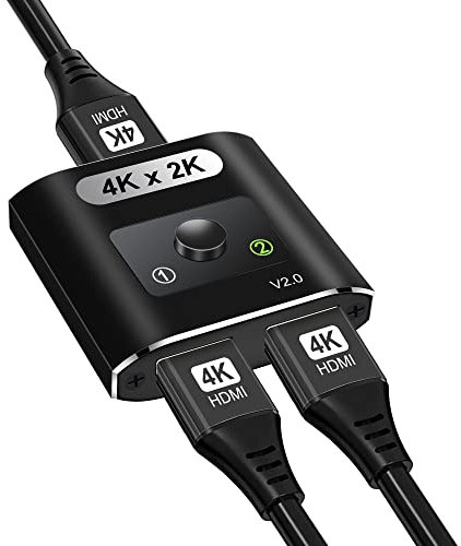 HDMI Switch 4K@60Hz, Bi-directional Switcher 2 in 1 Out / 1 In 2 Out, Aluminum Design, HDMI Splitter Supports 3D, 1080P, Compatible with TV Box, Laptop, PS3/4/5, DVD (Cable Not Included) - Black