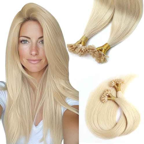 SURNEL Bonding Extensions Haarverlängerung Echthaar Keratin Platinblond Bondings 50 cm/20Zoll U Tip Extensions Echthaar Balayage Invisible Human Hair 1g/s 50g Remy Brazilian Haar Glatt(U#60-20Zoll)