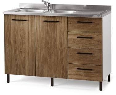 Linea Azzurra Sottolavello 120 Solo Mobile Cucina con 4 Cassetti e 2 Ante in Legno Made in Italy H85xL120xP50 cm Facile da Montare (Noce Naturale)