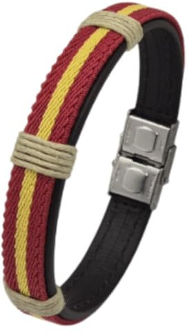 RIQUEZA Y ARTE Pulsera de España de hombre para regalo - pulsera bandera españa - pulsera hombre cuero premium - Pulsera regalo hombre - 21 cm ajustable con cierre seguro. Pulseras hombre