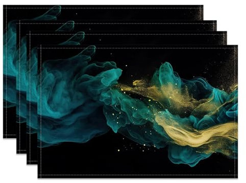 MIRRORANG Natürliche Türkis Marmor Tischsets 4er Set 45x30cm Grüngold Leicht zu reinigen Waschbar Weiche Dauerhafte Tischsets für Küche Esszimmer Cosmic Thema Tischmatte Dekor