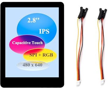 ESP32-S3 2.8inch Capacitive Display Development Board, ESP32 with 2.8inch IPS Touch Screen 480x640 Resolution, 32-bit LX7 Dual-Core Processor, SPI + RGB Interface, Supports WiFi & Bluetooth