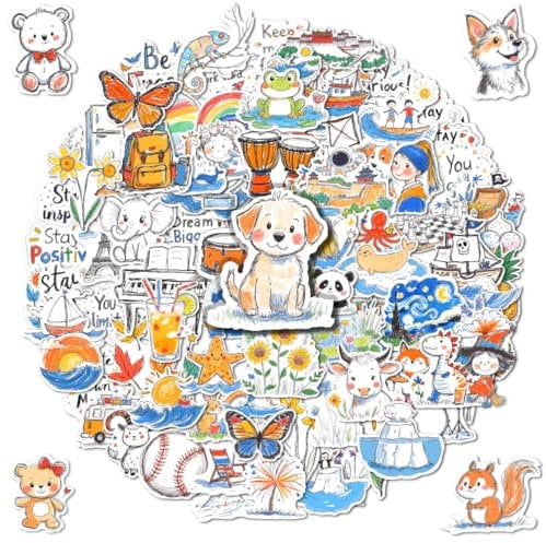 ​​SIIXU Niedliche Vinyl Aufkleber 200 Stück - Einfache Linienzeichnungen für Jugendliche und Erwachsene - Wasserdichte Sticker Deko für Laptop & Trinkflasche​​