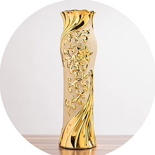 Goldene Vase,große Keramische Bodenvase,Anspruchsvolle Vase Für Dekorative Zweige Und Blumen,Für Modernes Rustikales Bauernhaus (Color : Gold-A, S : 15.5x60cm)