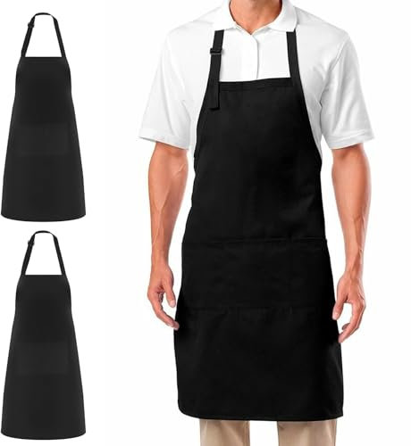 HSMHLYYB 2 Stück Küchenschürze Für Damen Und Herren, Kochschürze Männer, Schürze Schwarz Mit 2 Taschen, Schürze Herren, Grillschürze, Für Küche Kochen Backen Garten Bbq Malen Hausarbeit