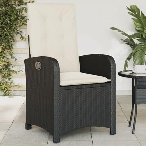 Homgoday Gartensessel Verstellbar mit Kissen Gartenstuhl Relaxsessel mit Liegefunktion Balkonstühle Rattansessel Rattanstühle liegestuhl Schwarz und Creme Poly Rattan
