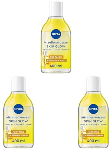 NIVEA Skin Glow Mizellenwasser, Gesichtswasser mit Aminosäurekomplex, Vitamin C und Vitamin E, Make-up Entferner für wasserfestes Make-up,Mizellen Reinigungswasser mit 5% Serum für müde Haut (400 ml)