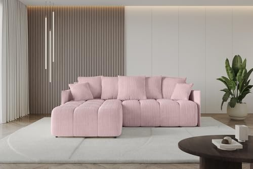 ALTDECOR Ecksofa mit Schlaffunktion L-Form LONLI-L 251x189x68 - Rosa