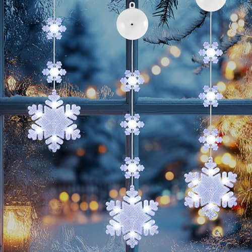 DazSpirit 3 Stück Weihnachtsbeleuchtung Fenster, 8 Modi & Auto Timer (Weiß) | Fensterbeleuchtung Weihnachten mit Saugnäpfe, Batteriebetrieben, Weihnachtsdeko Lichterdeko für Fenster, Balkon, Party