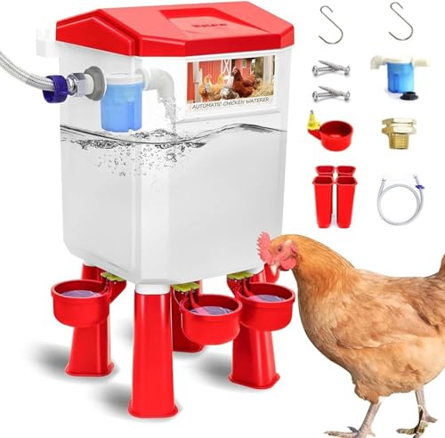 ANEELV 7-Liter-Automatiktränke, freistehende Hühnertränke Geflügeltränke für Enten und Gänse, hängende Schwerkraftfütterung, Hühnerzuchtzubehör, inklusive Zubehör