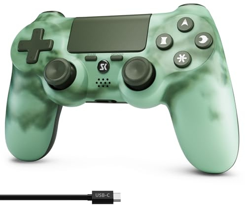ISHAKO Kabelloser PS4 Controller für PlayStation 4/Pro/Slim – Dual Vibration, 6-Achsen-Sensor, Touchpad, 3,5mm-Audiobuchse, Ergonomischer Anti-Rutsch-Griff, 800mAh Akku