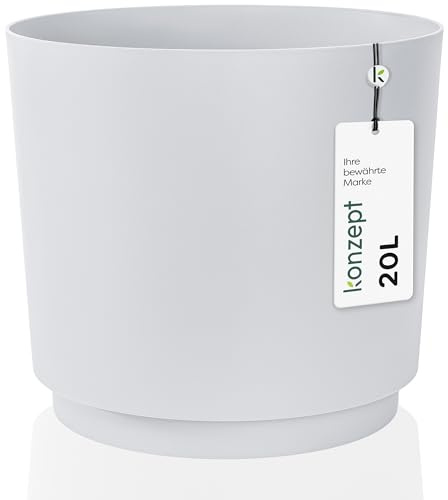 KONZEPT Blumentopf 32,5 cm - großer Übertopf aus Kunststoff für Zimmerpflanzen, modern und wetterfest, für Innen und Außen, Weiß