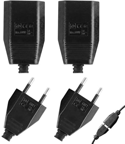 4 Piezas Enchufe Europeo Plano, Clavija Enchufe Macho 250V, Euro Schuko Macho Hembra 2,5A Tipo C, Conectores Eléctricos Planos Negros Instalación Empotrada o Reemplazo, Compatibles con Tomas Europeas