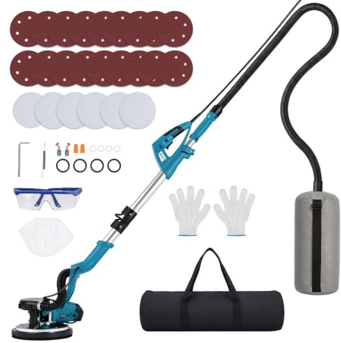 Drywall Sander, 1000W Wall Sander with Vacuum, Blue | 7 Variable Speed 800-1750RPM, LED Light, 24 Sanding Discs, Foldable Extendable Electric Sanding for Walls&Ceiling