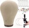 Cork Canvas Block Mannequin Head for Wigs with Stand 24 inch Canvas Wig Head Stand for Making Styling Wigs Manican Maniquins Head for Wig Holder Stand Pins Clamp included (21-24 inch)