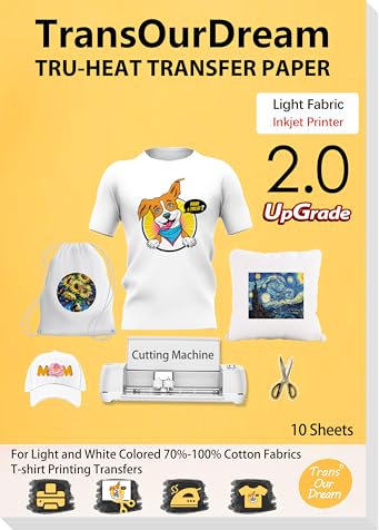 TransOurDream-vieja marca.Transfer Paper Para Tejidos Claros,Papel de Transferencia,Sin Impresión de Espejo(A4x10 Hojas)