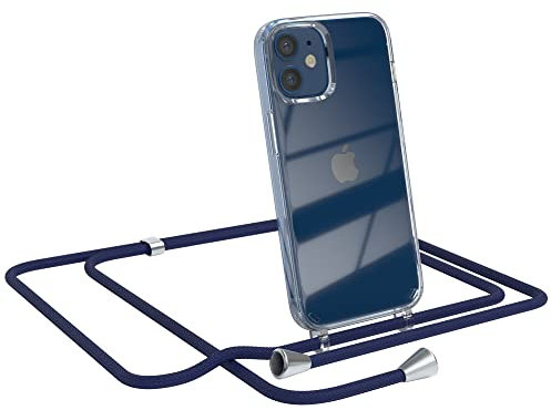 EAZY CASE Handykette kompatibel mit iPhone 12 Mini Handyhülle mit Umhängeband, Handykordel mit Schutzhülle, Silikonhülle, Hülle mit Band, Stylische Kette mit Hülle für Smartphone, Navy Blau
