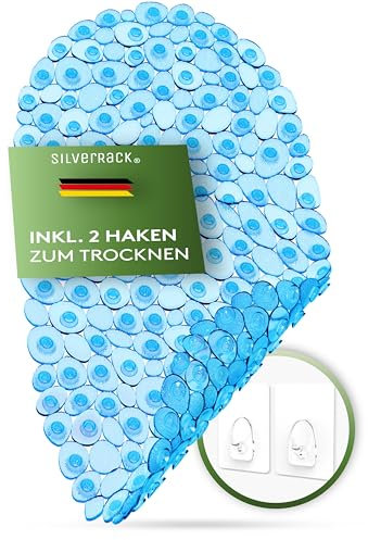 SilverRack Badewannenmatte 69x36 cm (Blau Kiesel Steinoptik) Antirutschmatte Badewanne BPA frei - Duschmatte schimmelresistent & maschinenwaschbar - Badematte rutschfest