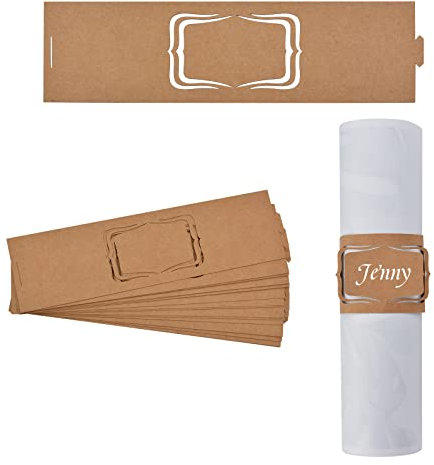 URROMA Serviettenringe, 50 Stück Kraftpapier Name Serviettenring Halter Haushalt Serviettenschnalle für Tischdekoration, Hochzeit, Weihnachten, Party Dinner, Thanksgiving